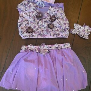 Glamour Lavender Floral Kids Dance Costume Lyrical Costume with added rhinestone